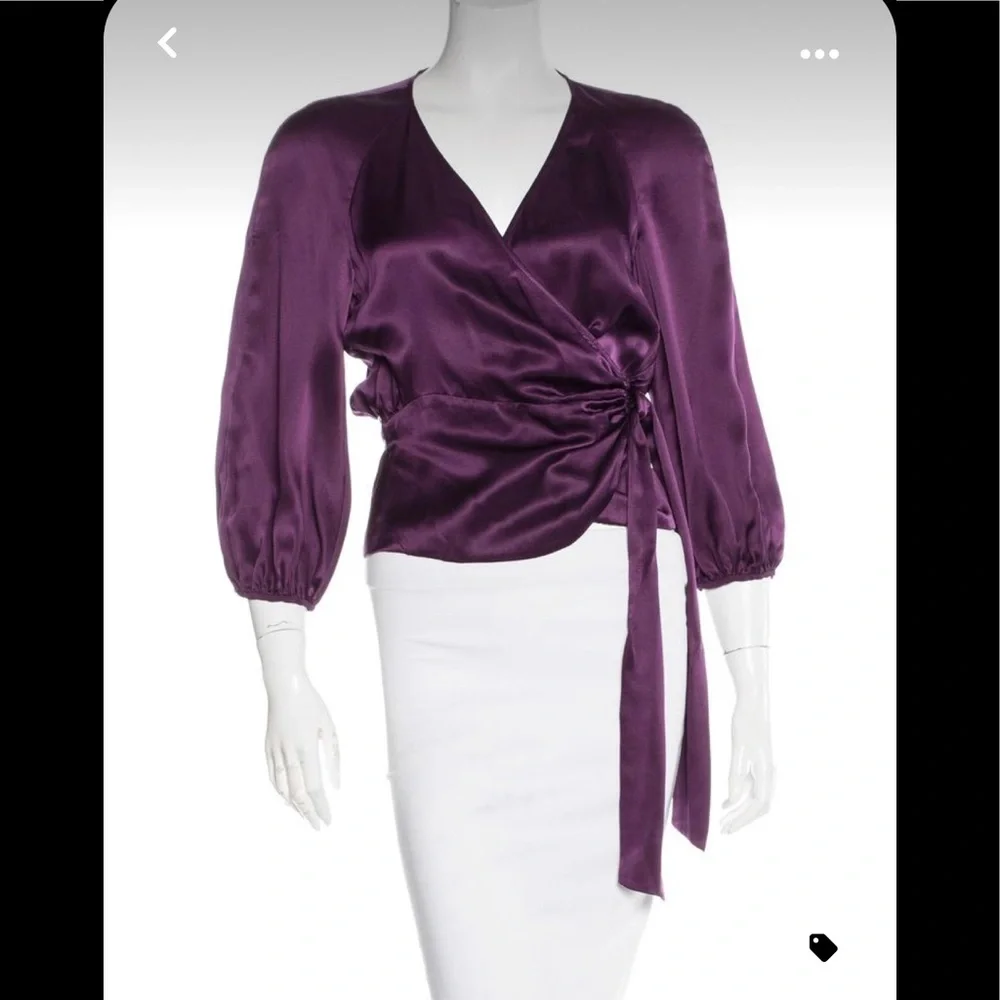 Diane Von Furstenberg 100% silk Purple Wrap Blouse 4 - Picture 2 of 16